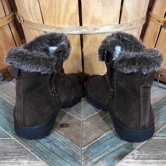 Khombu Lisa Brown Suede Faux Fur Insulated Zip-Up Ankle Booties Womens Size 7 - Picture 9 of 12